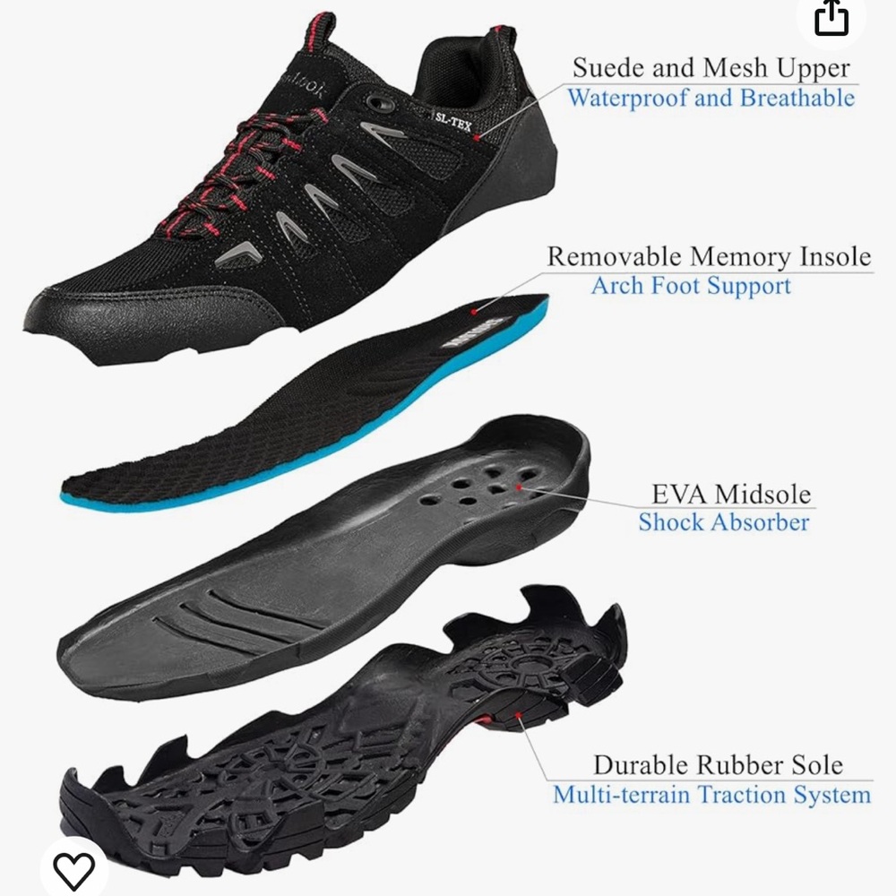 Shulook Black Trail Shoes with Reinforced Toe Box and Deep Tread Outsole - Picture 4 of 8